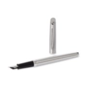 A Hemisphere fountain pen with chrome trim laid next to an upright pen cap. image number 4