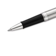 Closeup of a Hemisphere rollerball pen tip and barrel with chrome trim. image number 5