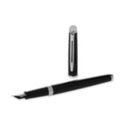A Hemisphere fountain pen with chrome trim laid next to an upright pen cap. image number 4