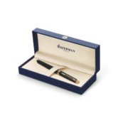 A capped Hemisphere pen with gold trim in a gift box. image number 3
