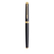 A capped Hemisphere rollerball pen with gold trim stood upright. image number 2