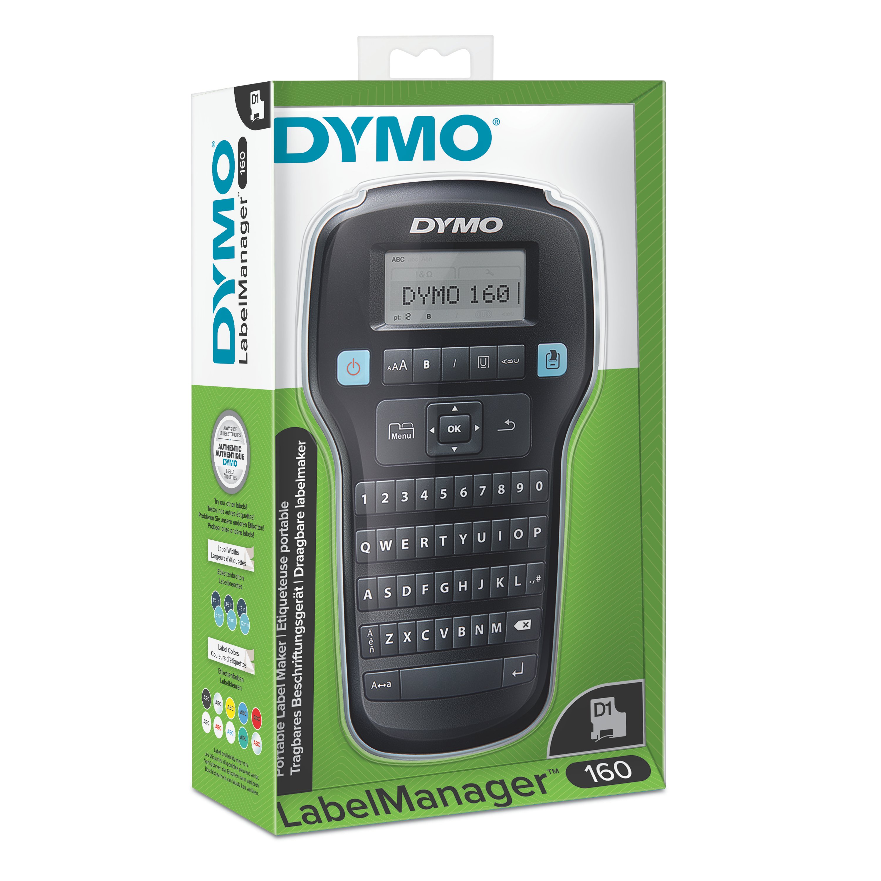 Kit de base avec étiqueteuse Dymo LabelManager 160, Étiqueteuse portable, avec 3 rouleaux de ruban pour étiquettes Dymo D1, Clavier AZERTY