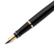 Closeup of an Expert fountain pen nib and barrel with gold trim. image number 5