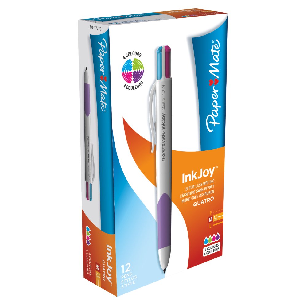 Paper Mate InkJoy Quatro Retractable Ballpoint Pens, Medium Point, Assorted  Colors, 3 Pack