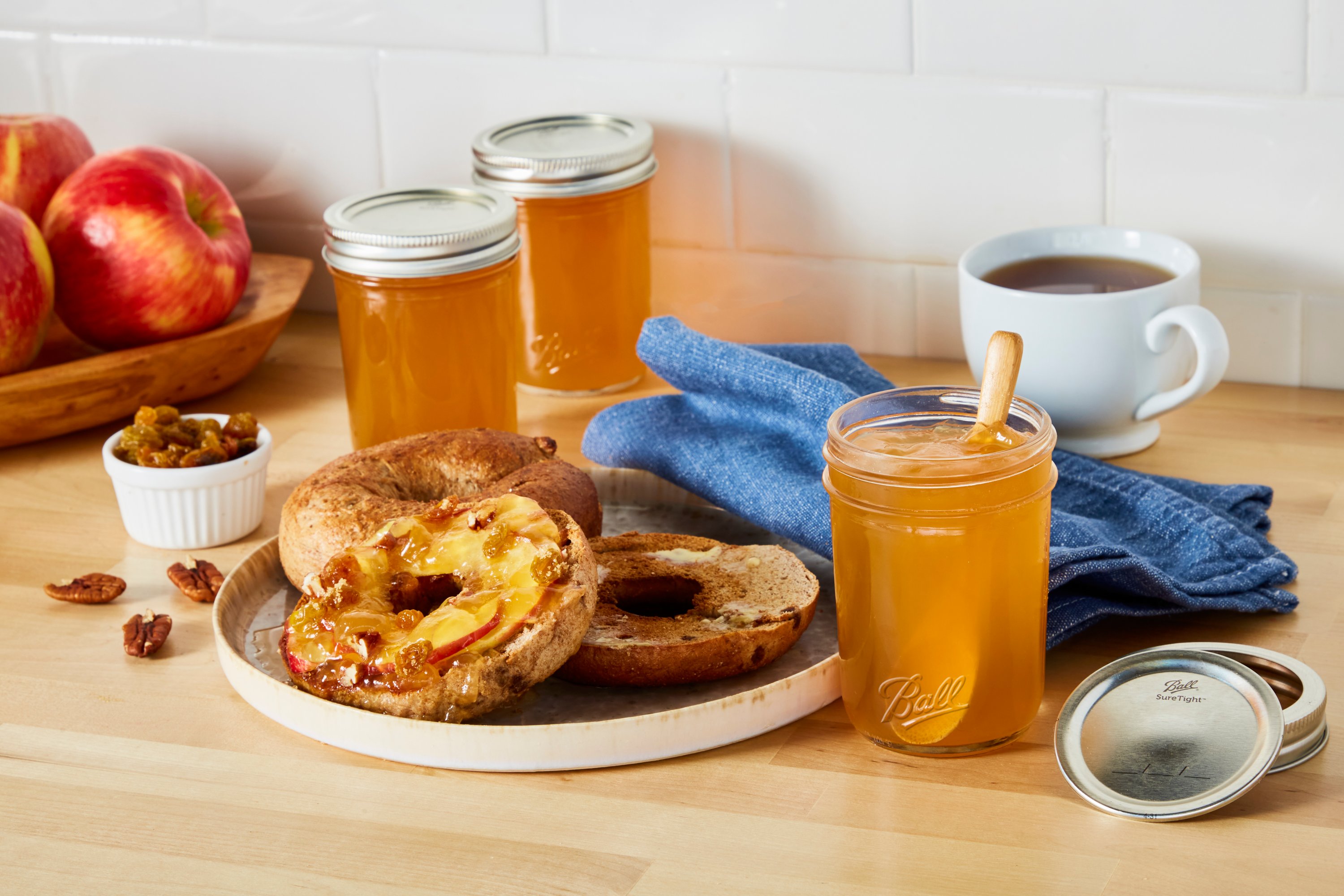 condiments in mason jars on kitchen counter