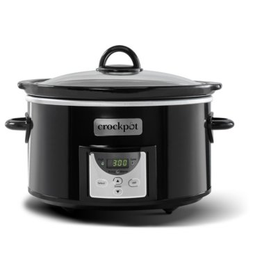 Crock-Pot 4.5-Quart Lift & Serve Hinged Lid Slow Cooker, One-Touch Control,  Black 