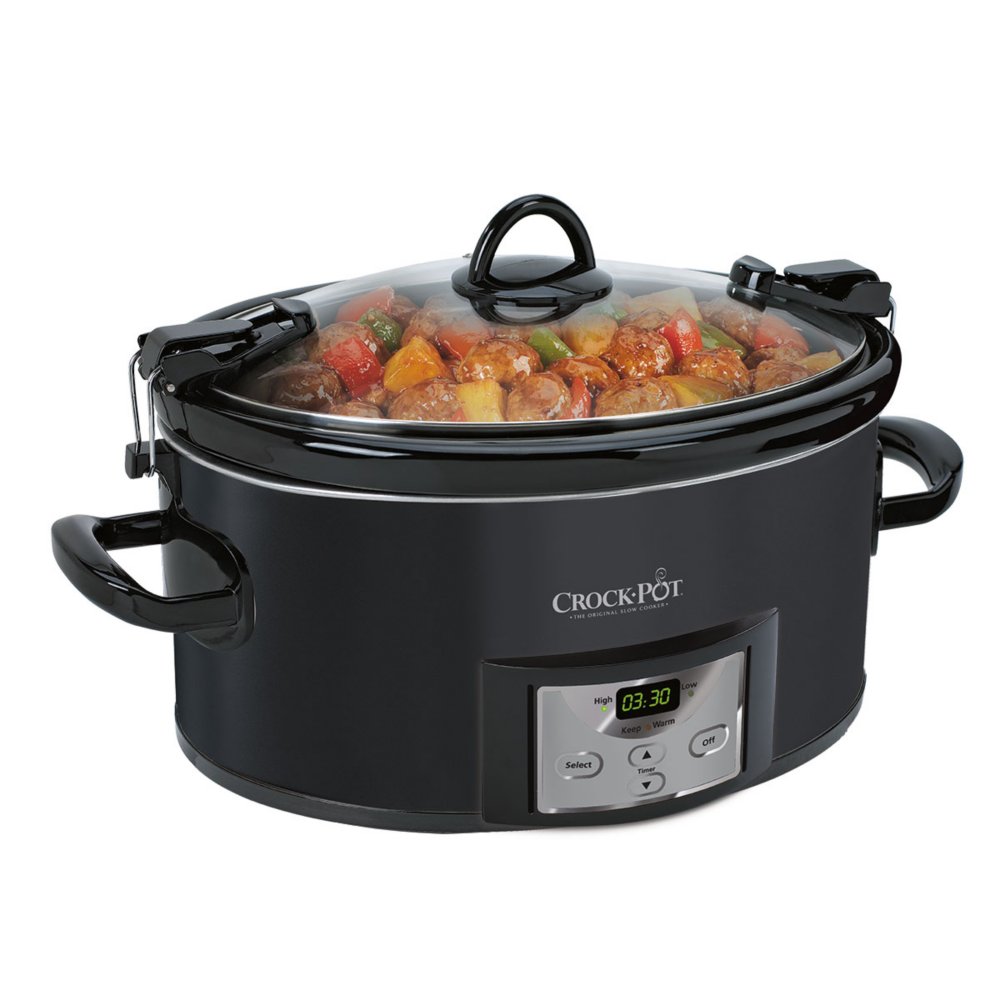 Sam's Club - 5-qt. Crock-Pot Slow Cooker - Programmable digital timer has a  cooking time range from 30 minutes to 20 hours. Automatically shifts to  warm when finished. Lid and removable stoneware