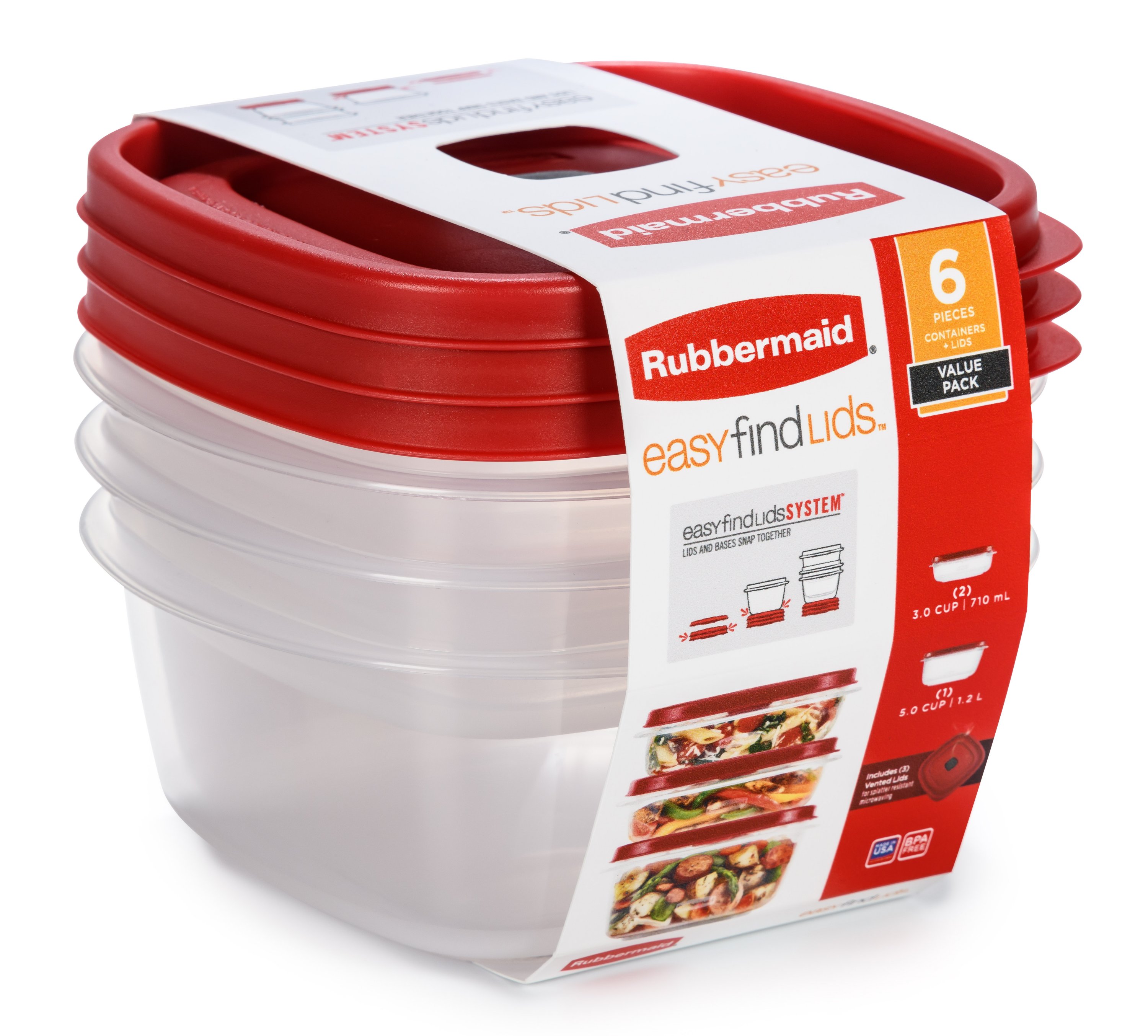 Rubbermaid Easy-Find Lids Food Storage Container - Red/Clear, 2.5