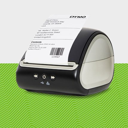 A Label Writer 5 X L printing a shipping label.