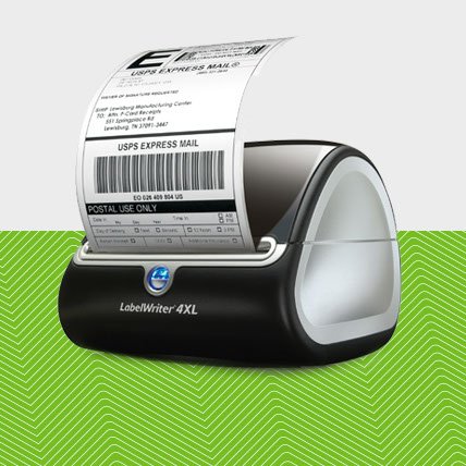 A Label Writer 4 X L printing a shipping label.