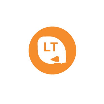 Rendering of label tape with letters L T in an orange circle.