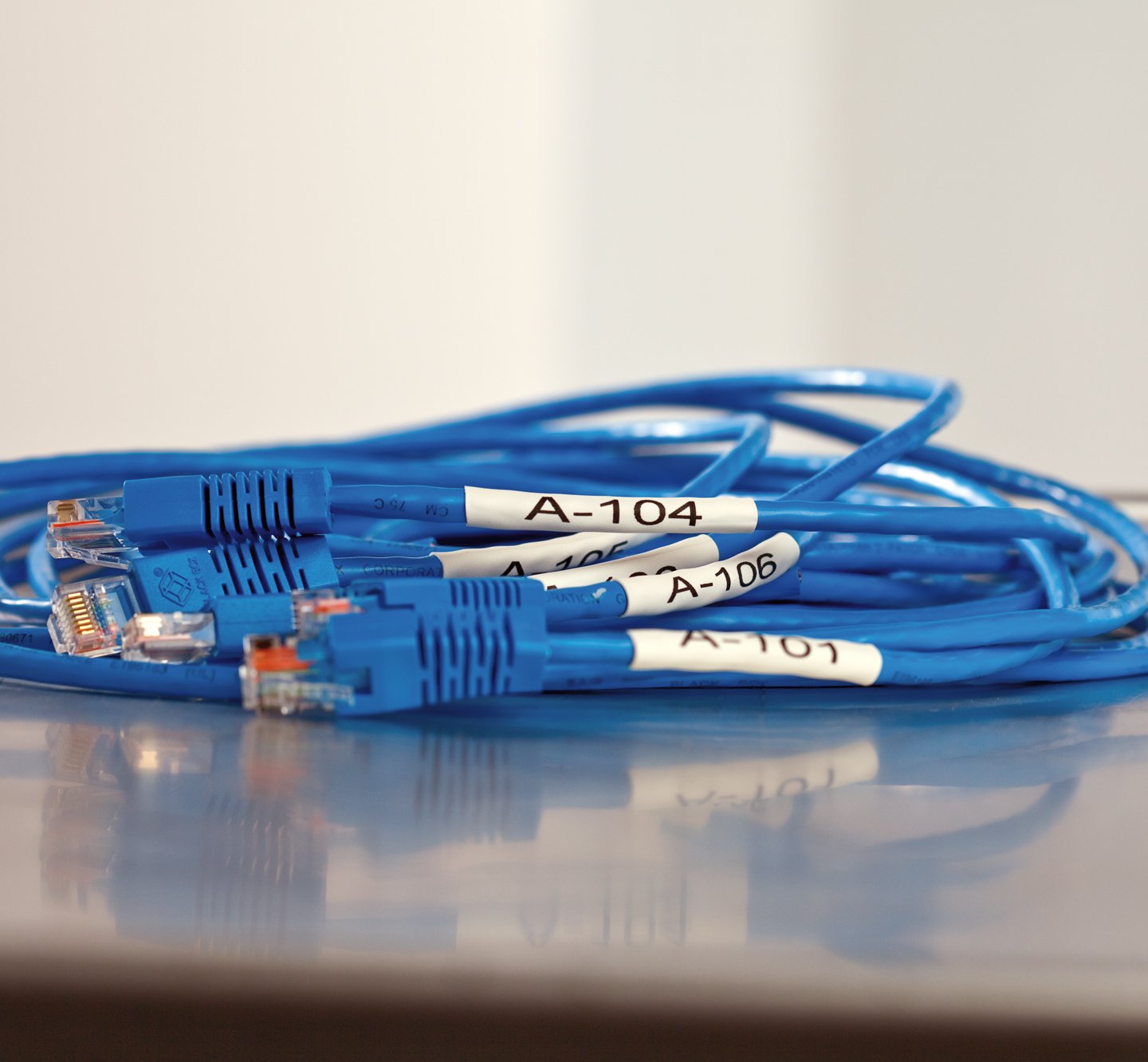 A bundle of labeled cables.