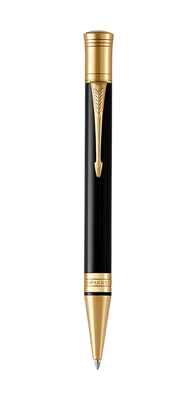 PARKER Duofold International Fountain Pen, Classic Black with Gold Trim,  Medium Solid Gold Nib, Black Ink and Convertor (1931384) : :  Office Products