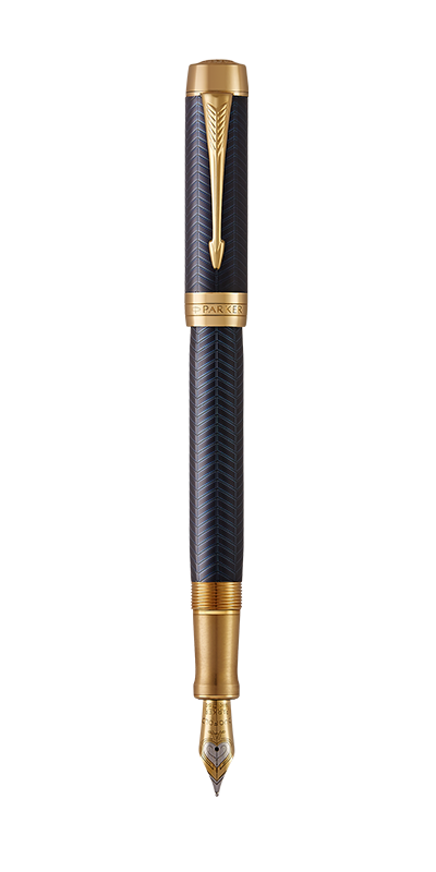 PARKER Duofold International Fountain Pen, Classic Black with Gold Trim,  Medium Solid Gold Nib, Black Ink and Convertor (1931384) : :  Office Products