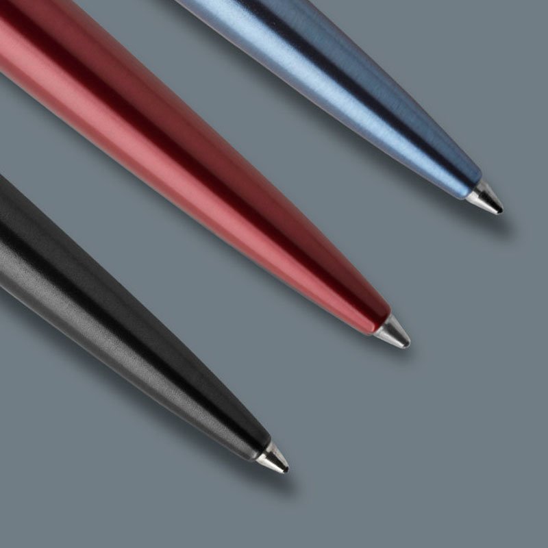 Closeup of three Jotter ballpoint pen tips.