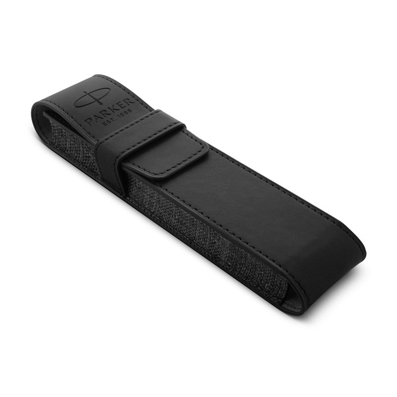 A black soft touch pen pouch.