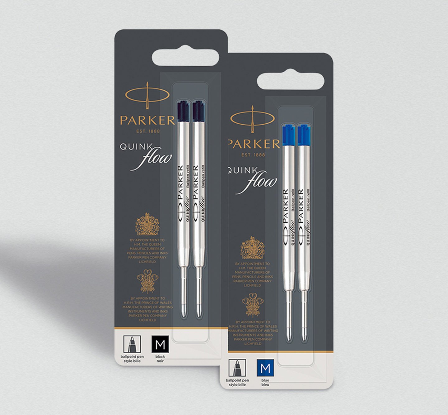 Parker Ballpoint Pen Refills Medium Point Blue QUINKflow Ink 3 Count