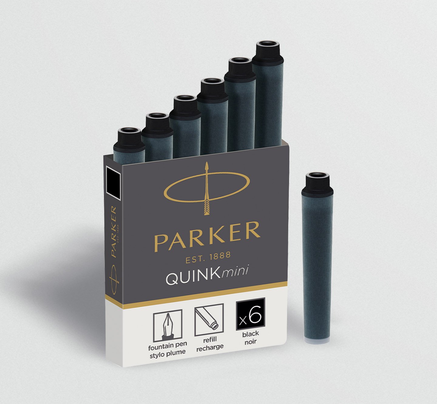 Parker recharges pour stylo roller, pointe moyenne, encre noire QUINK