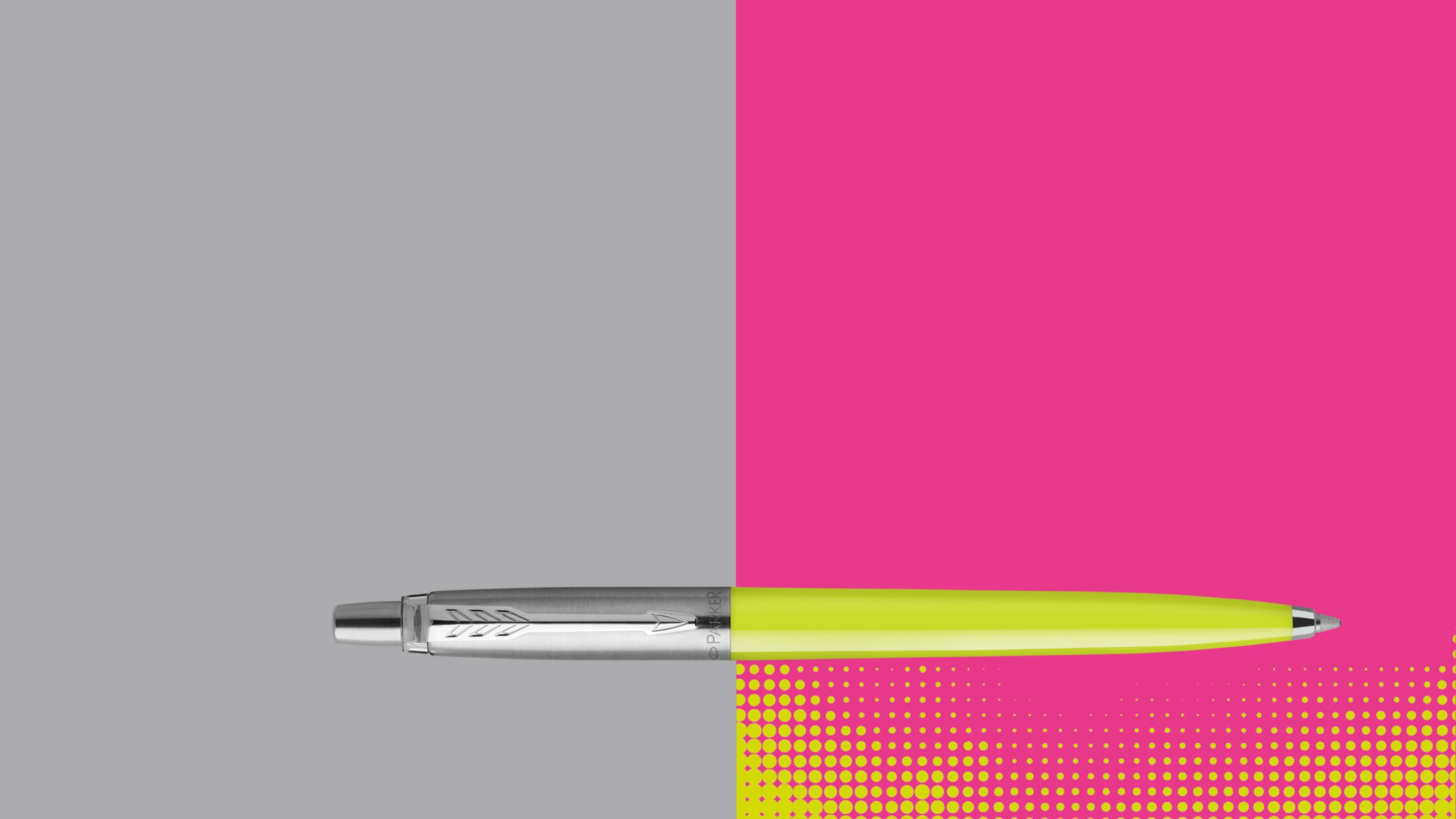 A Jotter Pop Art ballpoint pen with chrome trim over a two-toned background.