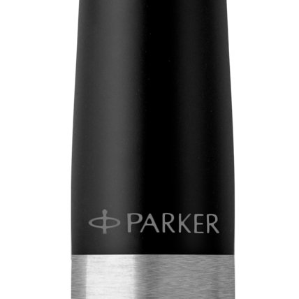 Closeup of an Urban pen barrel displaying the Parker logo.