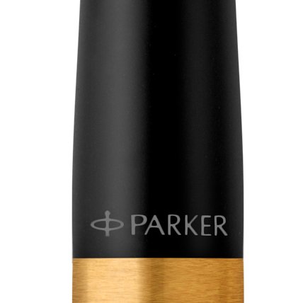 Closeup of an Urban pen barrel displaying the Parker logo.
