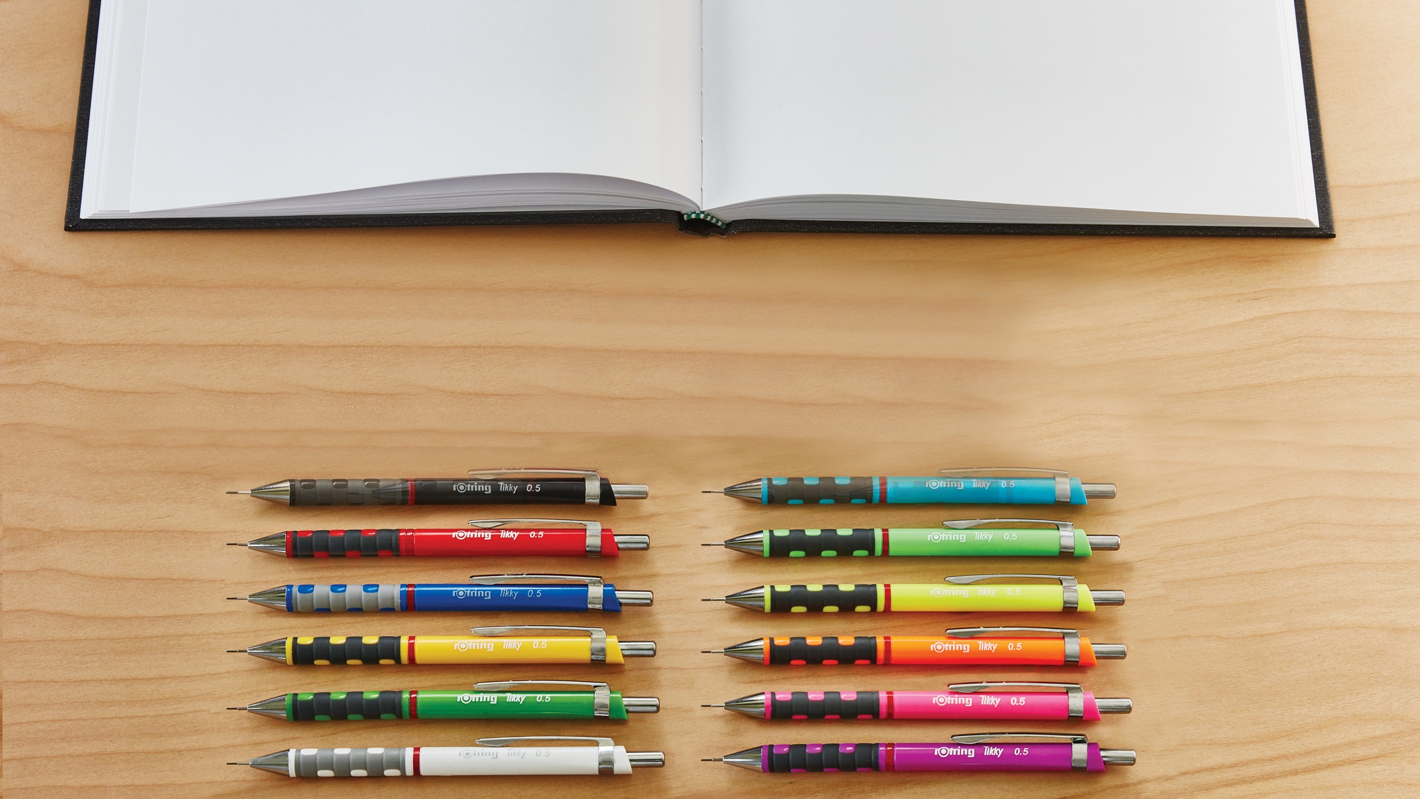 Twelve bright and bold mechanical pencils