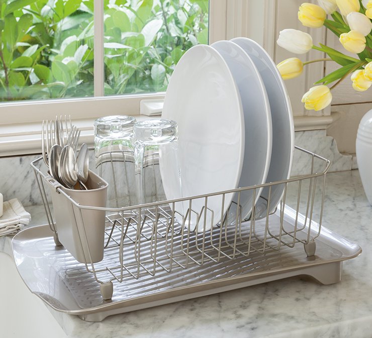 image of rubbermaid dish drainer next to sink