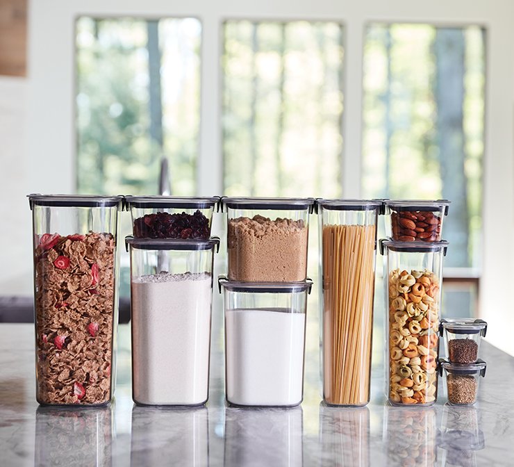 image of rubbermaid brilliance pantry food storage containers filled with pantry staples