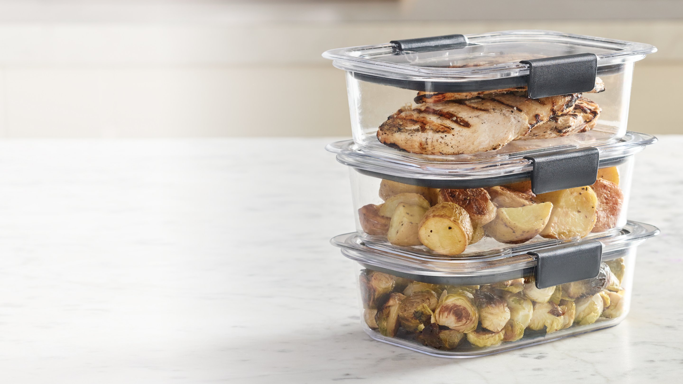 Rubbermaid brilliance food storage containers stacked