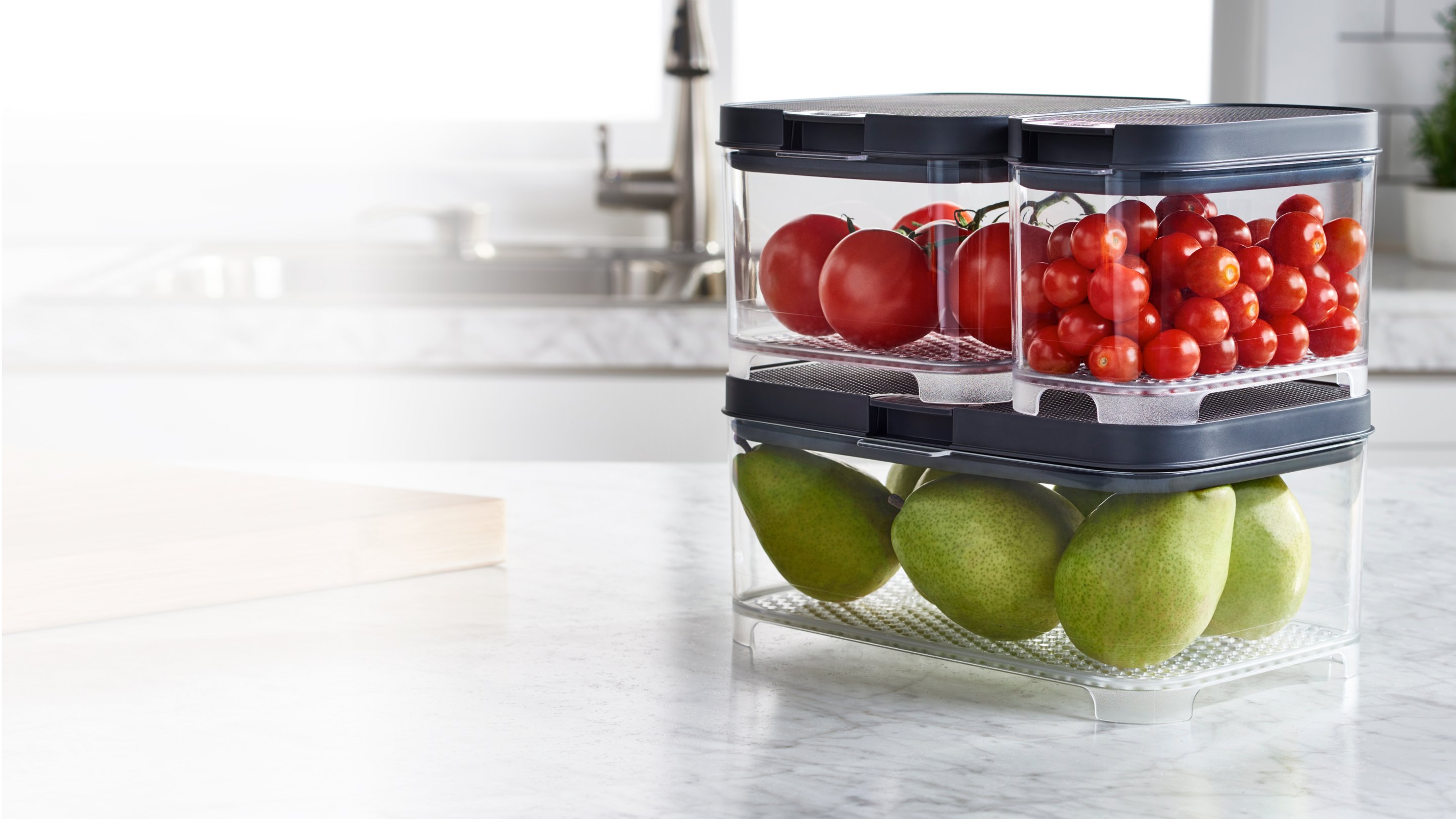 Rubbermaid FreshWorks countertop produce storage containers stacked