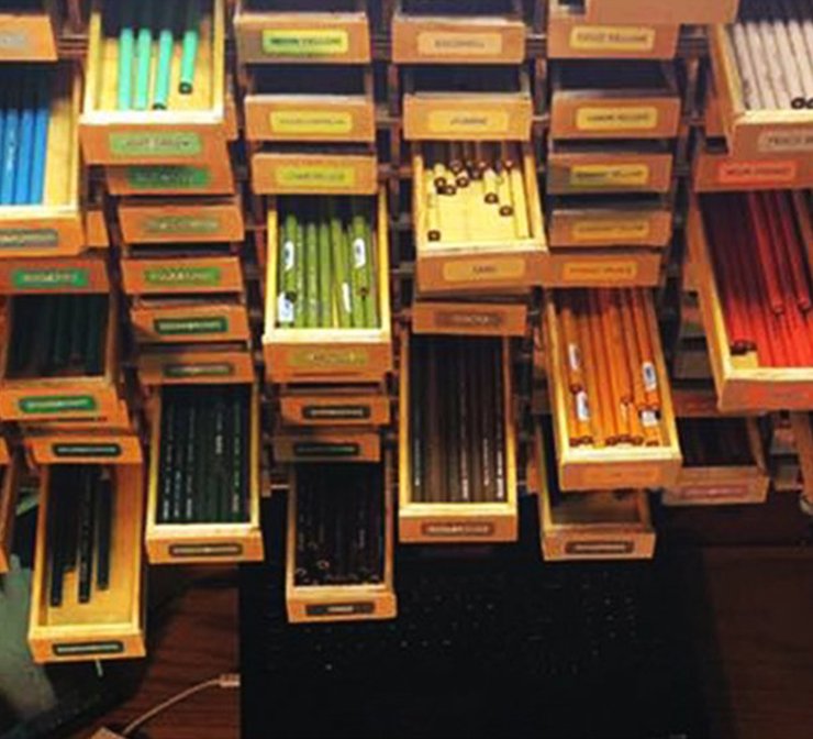 Boxes of colored pencils