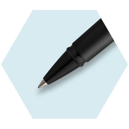 Closeup of a rollerball pen tip.