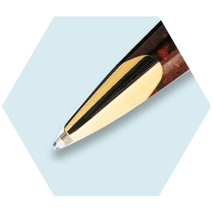 Closeup of a Carene ballpoint pen tip.