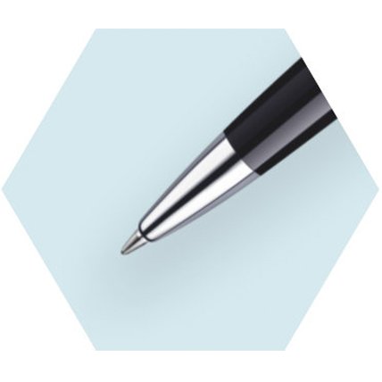 Closeup of a Hemisphere ballpoint pen tip in a hexagon.