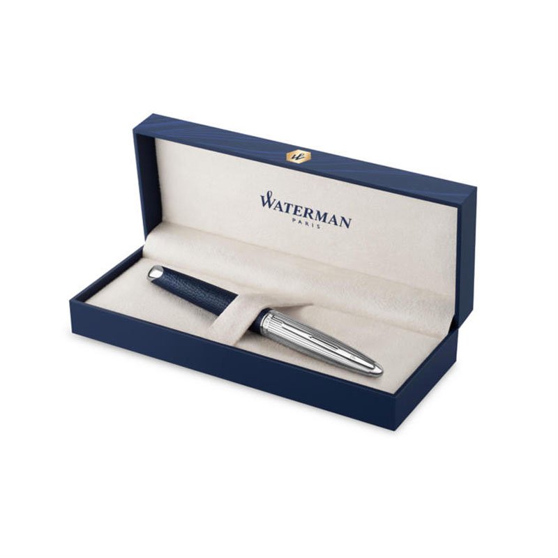 A capped Carene pen with chrome trim in a gift box.