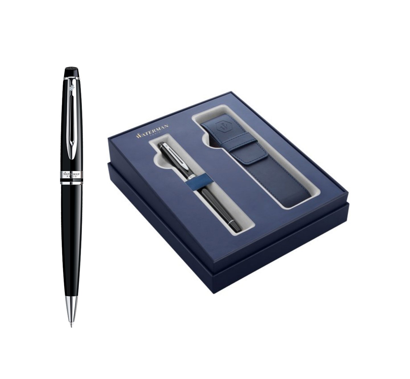 Waterman Expert Stainless Steel Chrome Trim CT Ballpoint Pen Blue Ink Gift Box 