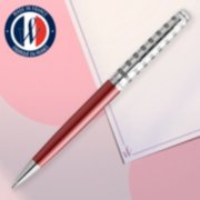 A Hemisphere Anniversary ballpoint pen with chrome trim over an illustrated background. image number 2