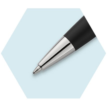 Closeup of an Expert ballpoint pen tip in a hexagon.