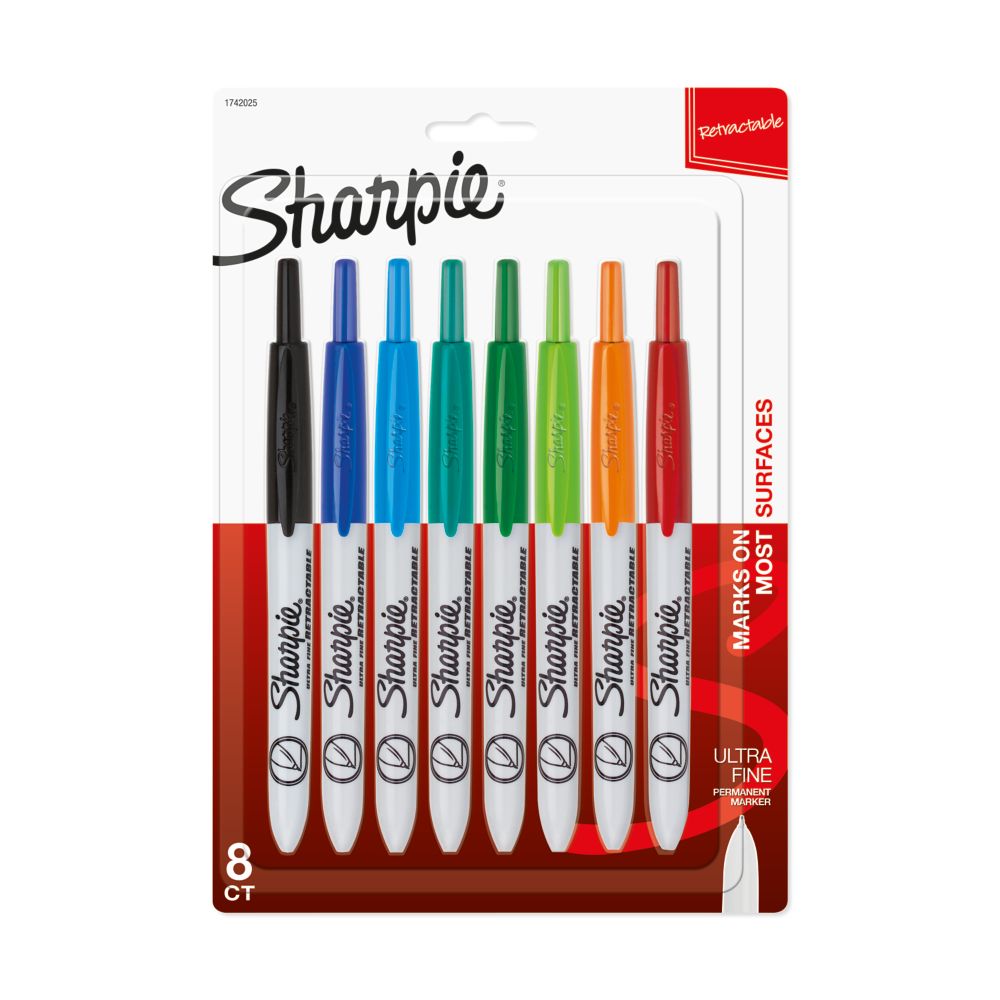 12 Count Sharpie 1735790 Retractable Permanent Markers Black Ultra Fine Point 