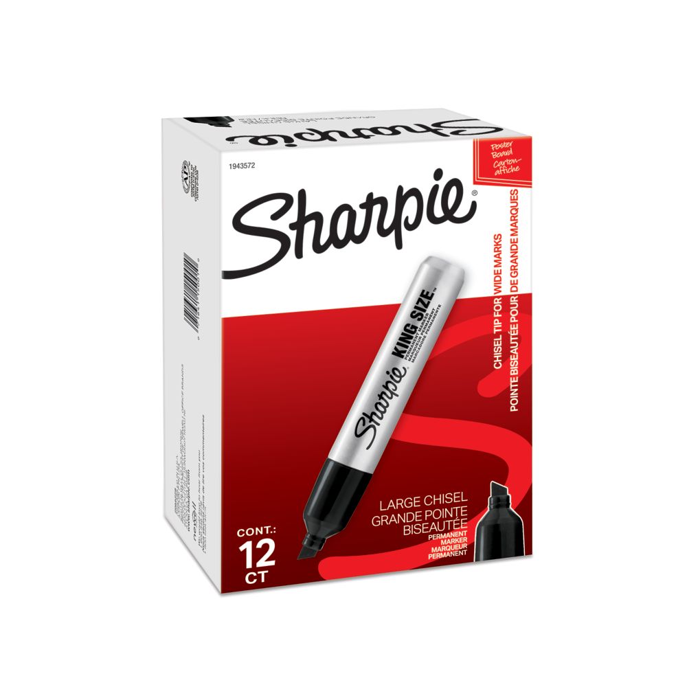 Sharpie King Size Permanent Markers Large Chisel Tip, Great For Poster  Boards, Black, 12 Count
