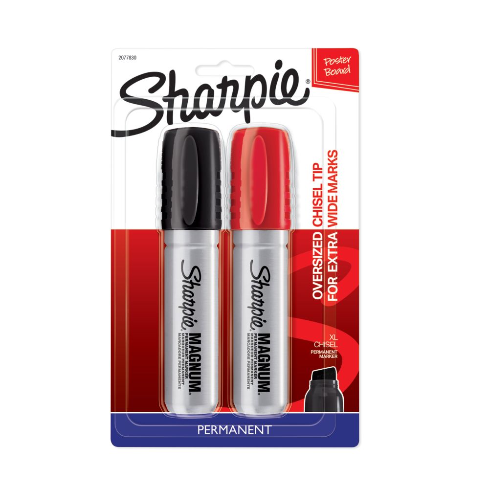  Sharpie 44001 Oversized Chisel Tip Extra Wide Magnum Permanent  Marker (2 Boxes), Black, Sturdy Extra-wide Felt Chisel Tip, Quick-drying  Ink is Fade-and Water-Resistant, 12 Marker Per Box : Office Products