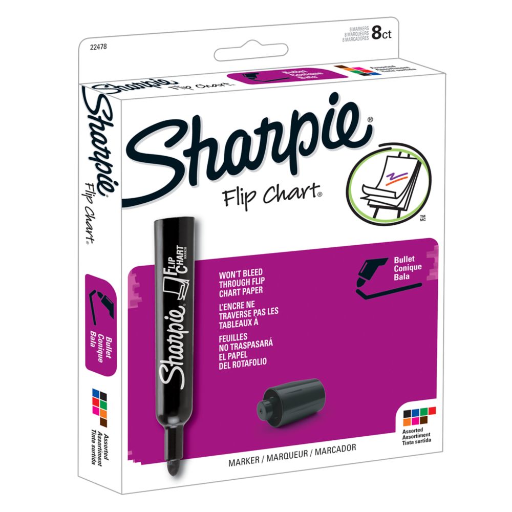 Sharpie Flip Chart Markers, Assorted Colours, Bullet Tip, 4/Pack