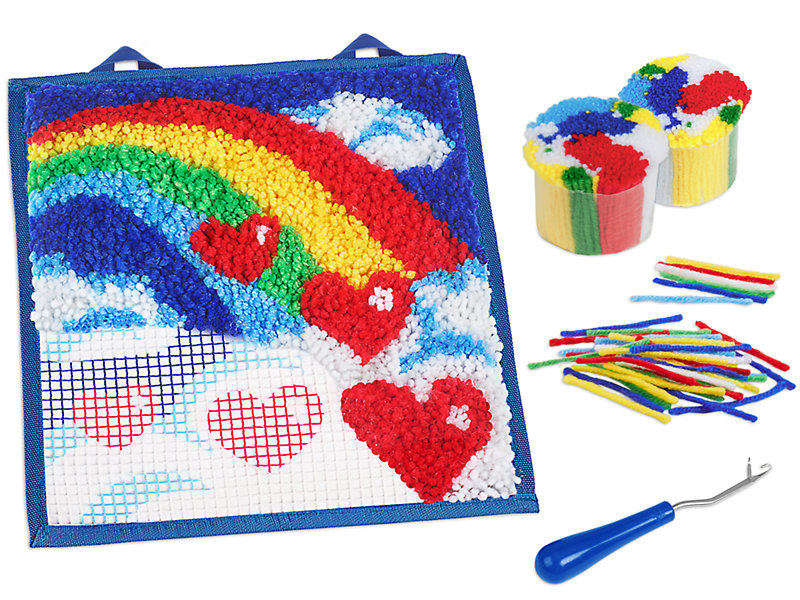 Mini Rainbow Latch Hook Rug Kit For Kids Crafts, Adults, DIY, 12 x