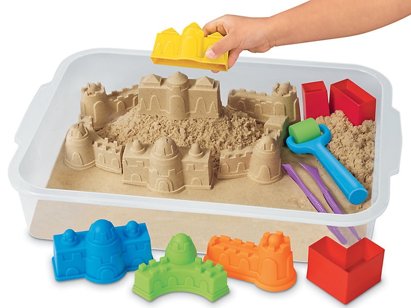 Kinetic Sandcastle Kit Set 3 Molds Tool BLUE Sand & Play Tray Never Dries  Out