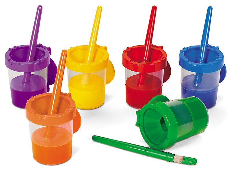 No Spill Paint Cups with Lids and Paint Brushes, Kids Spill Proof Paint Cups  wit