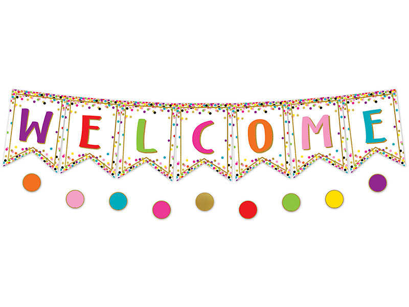 Confetti Welcome Pennant Bulletin Board Set at Lakeshore Learning
