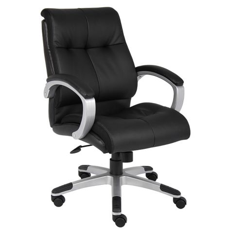 Abrams Tufted Bonded Leather Desk Chair, Black Leather Desk Chair