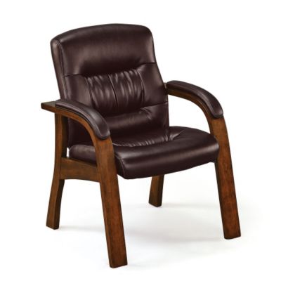 Faux Leather Wood Frame Guest Chair, Faux Leather Fireside Chairs