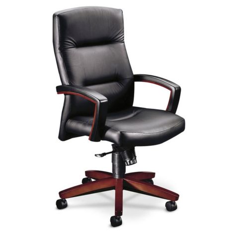 High Back Leather Executive Chair W Wood Arms Officechairs Com