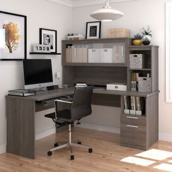 Sutton L Shaped Desk W Hutch 63 W By Bestar Officefurniture Com